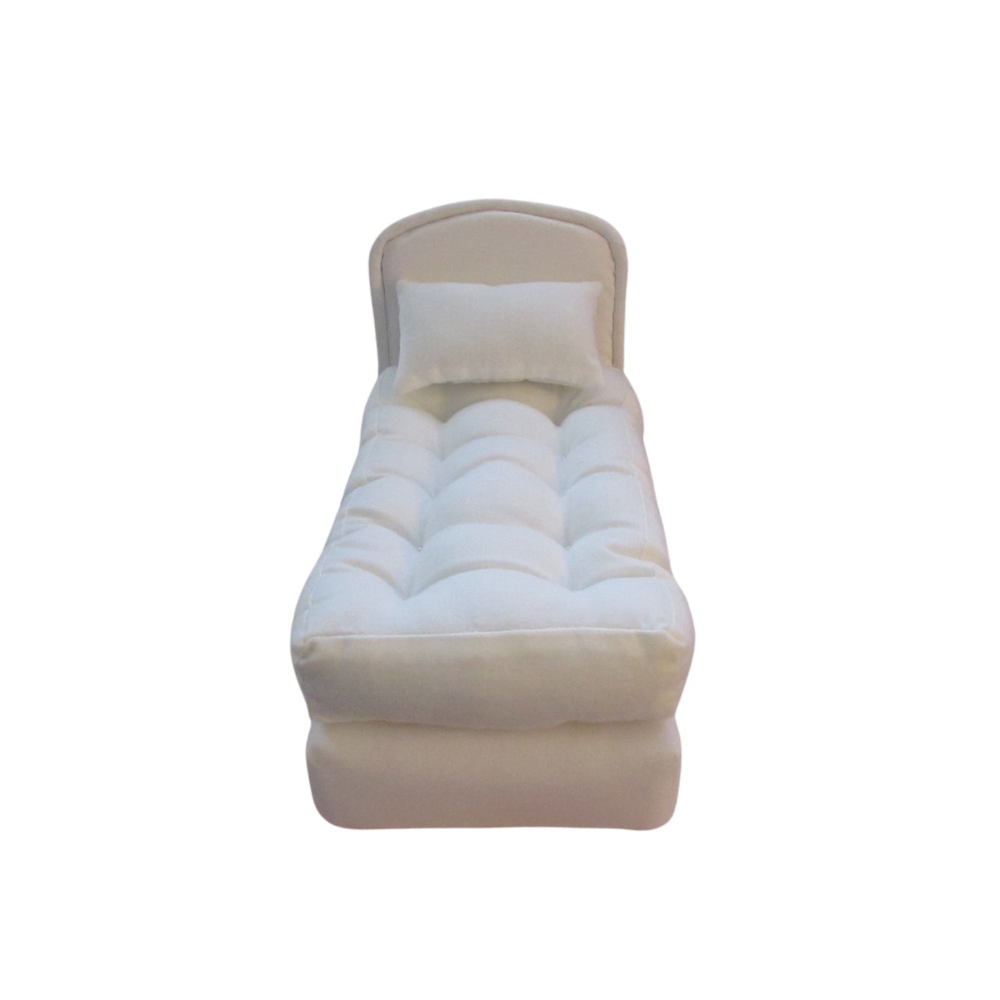 White Doll Bed, Mattress, and Pillow for 6 1/2 inch dolls Front view