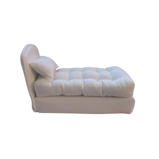 White Doll Bed, Mattress, and Pillow for 6 1/2 inch dolls Side view