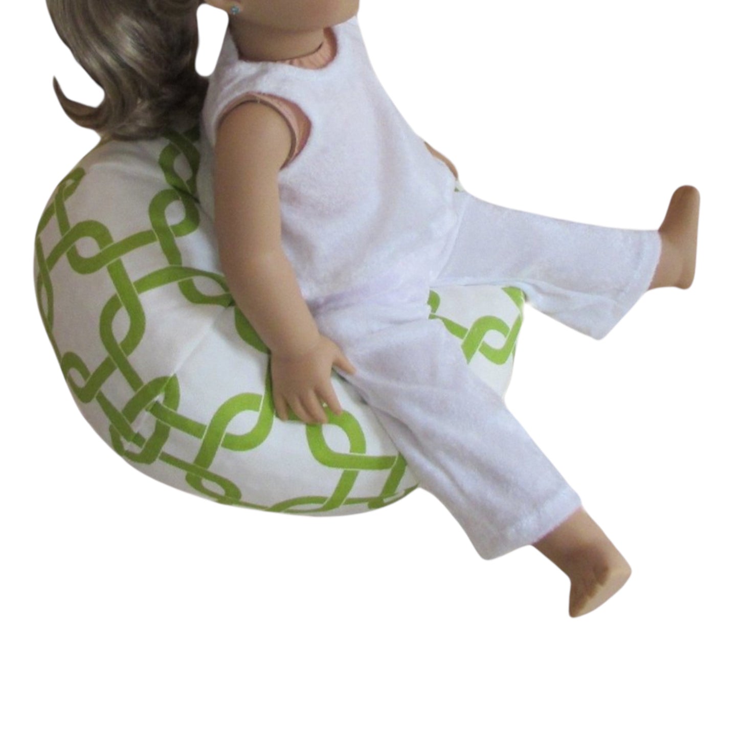White Green Chain Link Doll Bean Bag Chiar for 18-inch dolls Side view