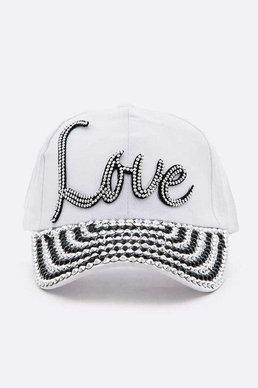 White LOVE Crystal Brim Cotton Cap Front view
