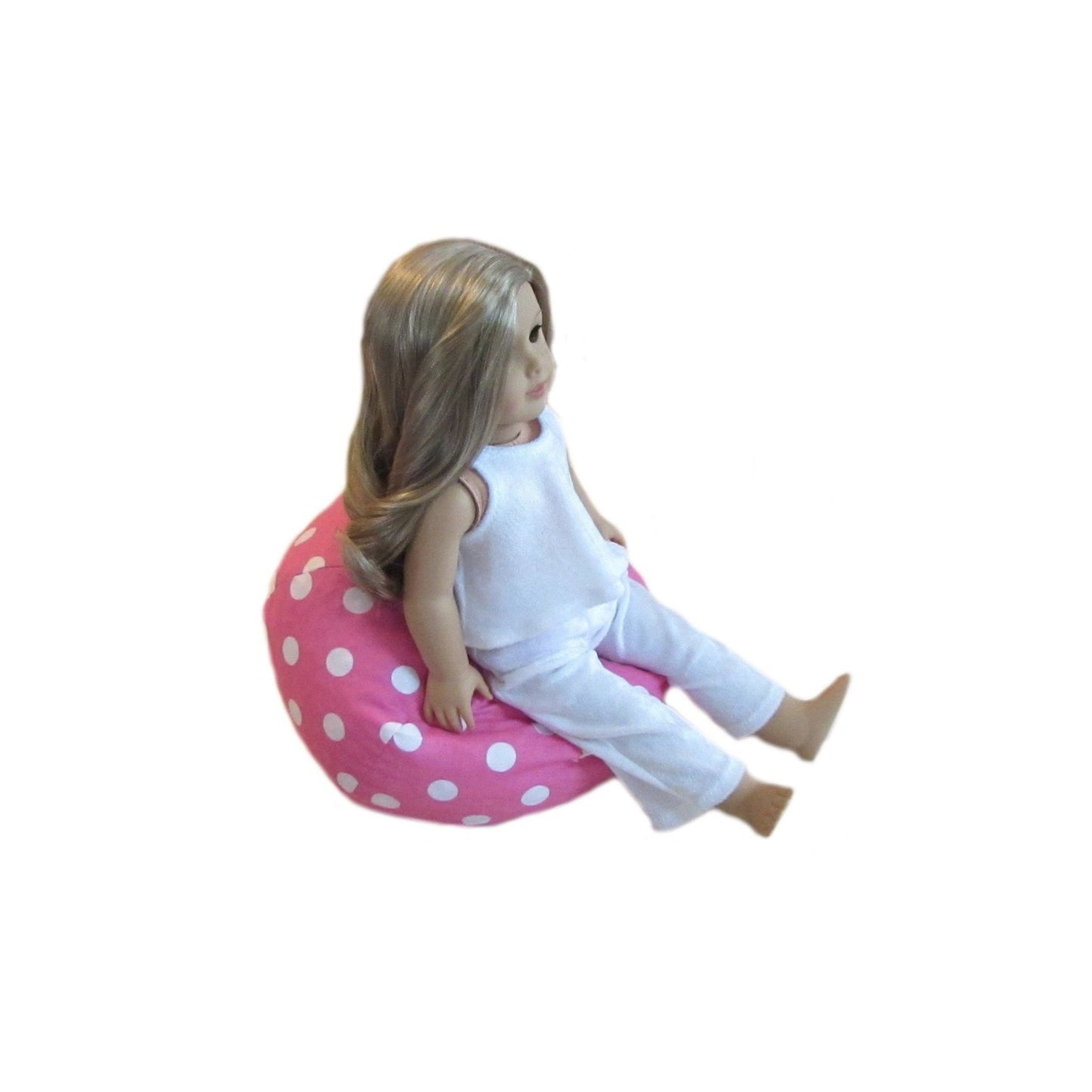 White Large Dots Pink Doll Bean Bag Chair for 18-inch dolls Side view