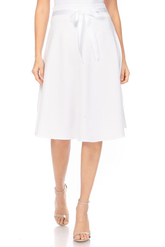White Solid A-line Skirt Front view