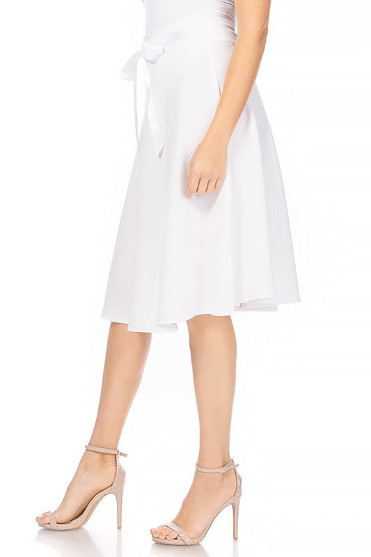 White Solid A-line Skirt Side view