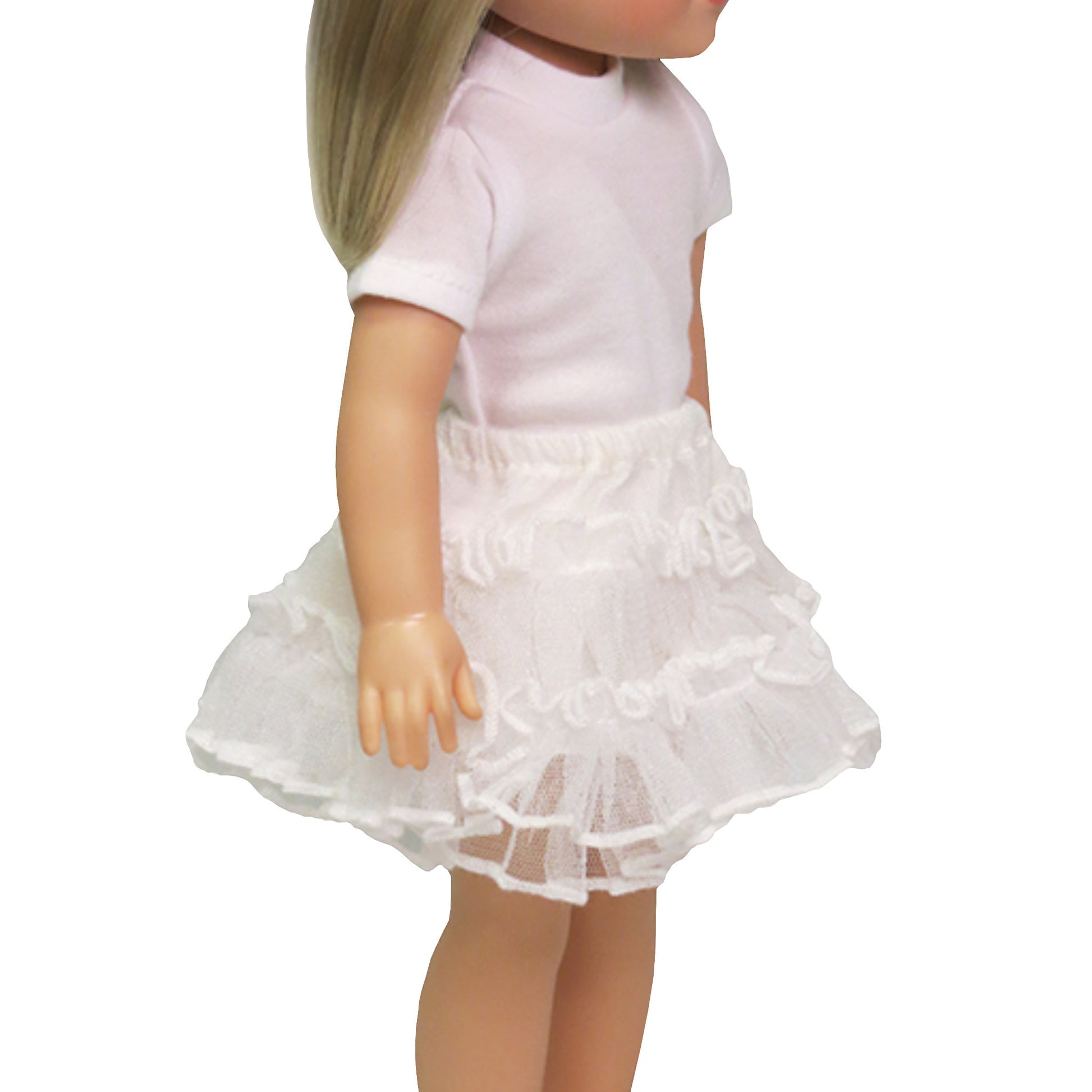 White Tutu for 14 1/2 inch dolls Side view Up Close