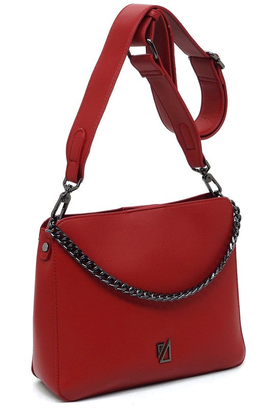 Wine IZA CO Chain Link Crossbody Bag Front Slanted Hanging