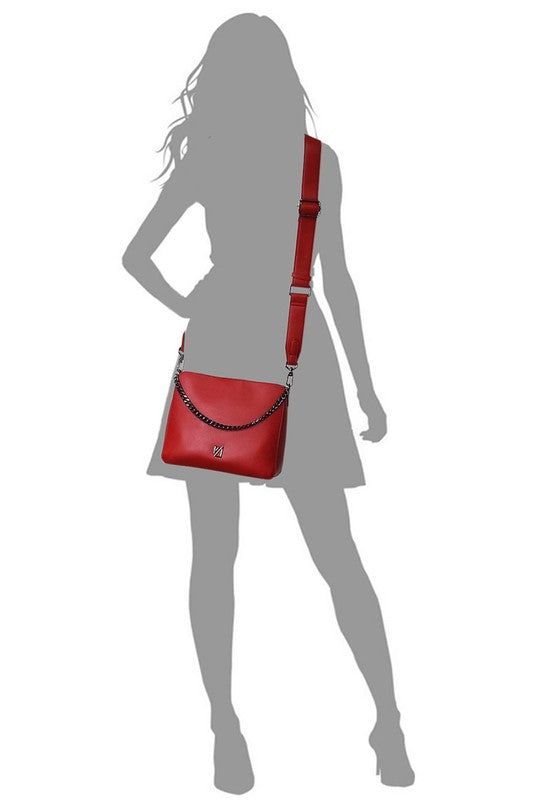 Wine IZA CO Chain Link Crossbody Bag on Silhouette of Model