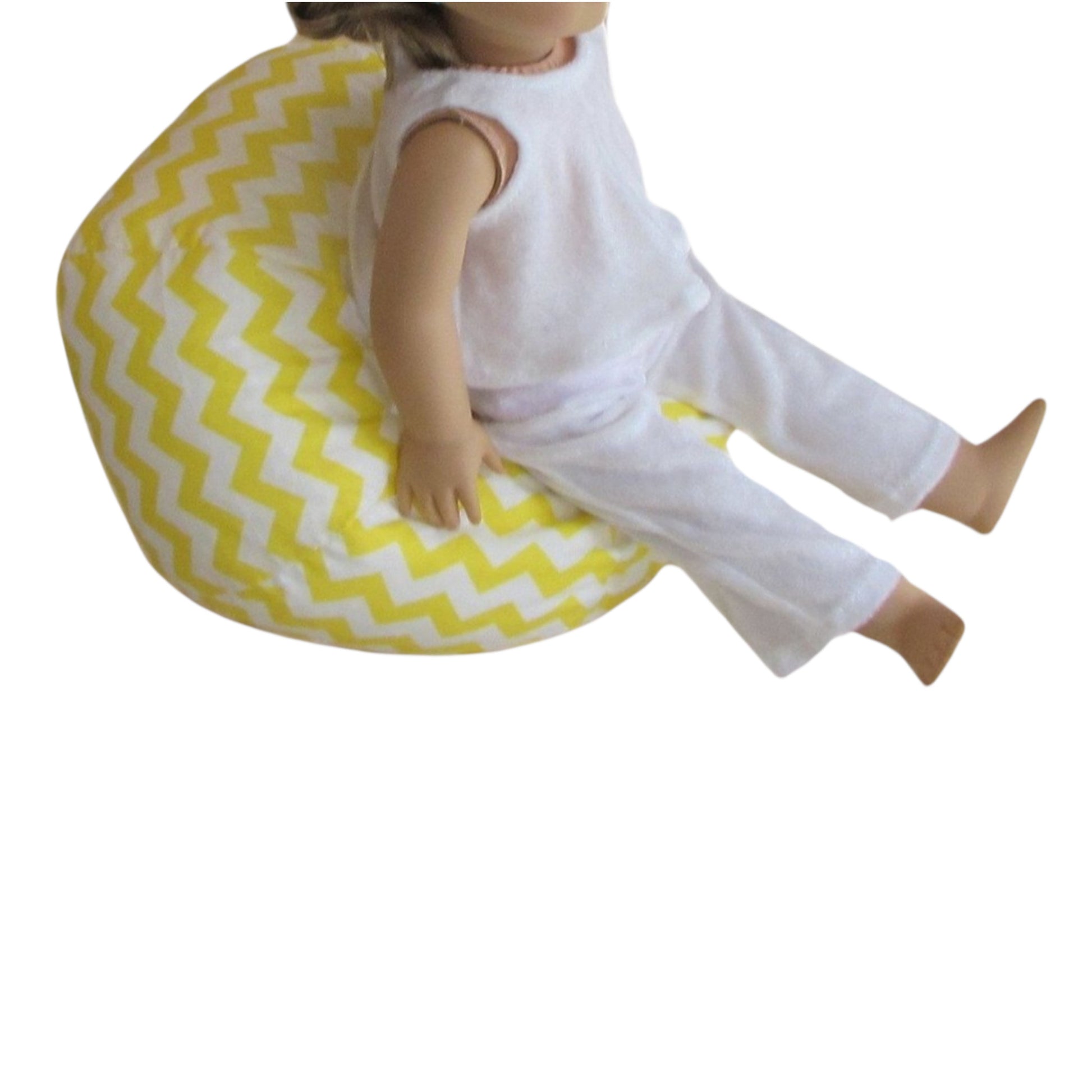 Yellow Chevron Doll Bean Bag Chair for 18-inch dolls Side view