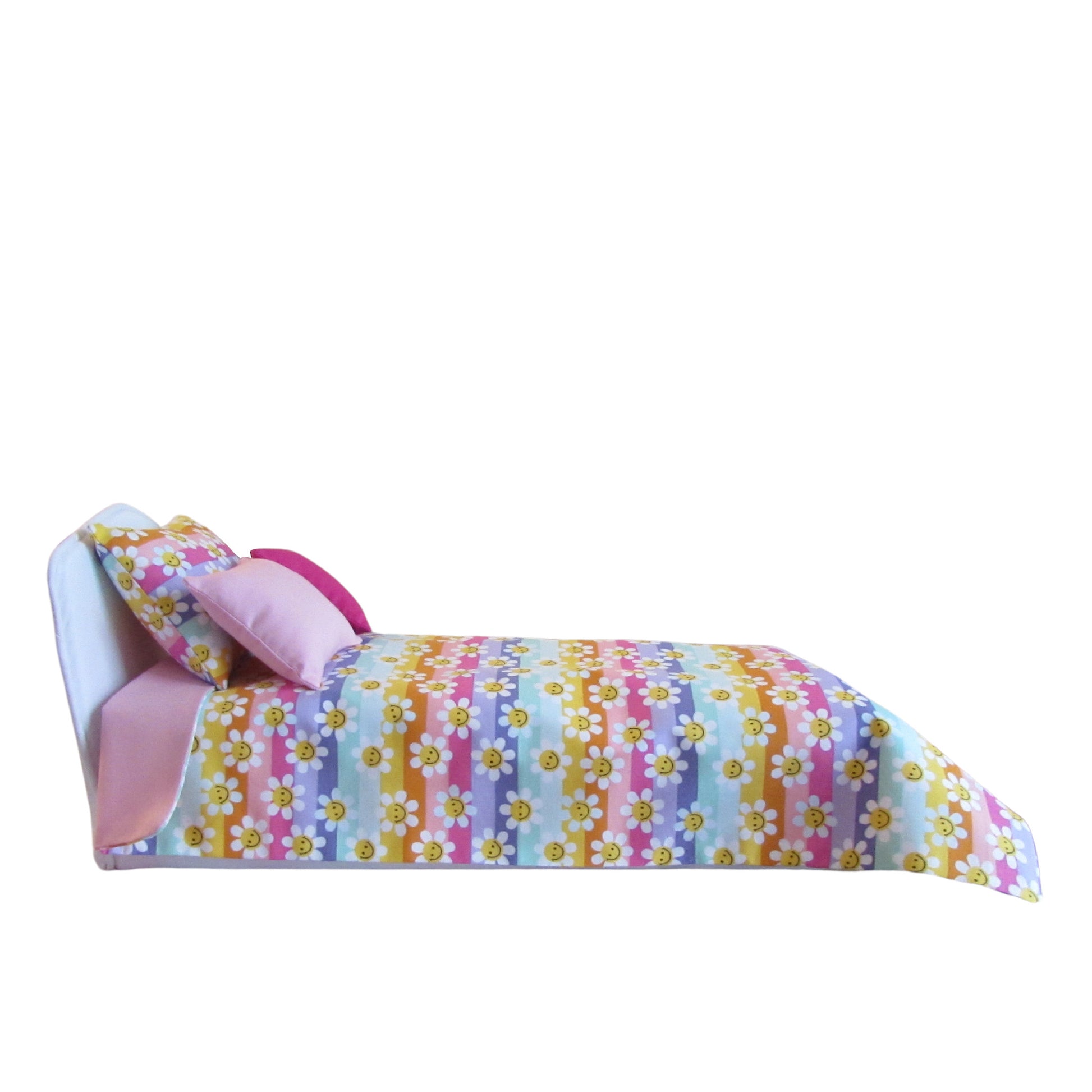 Yellow Daisies Stripes Doll Bedding for 14 1/2 inch dolls Side view