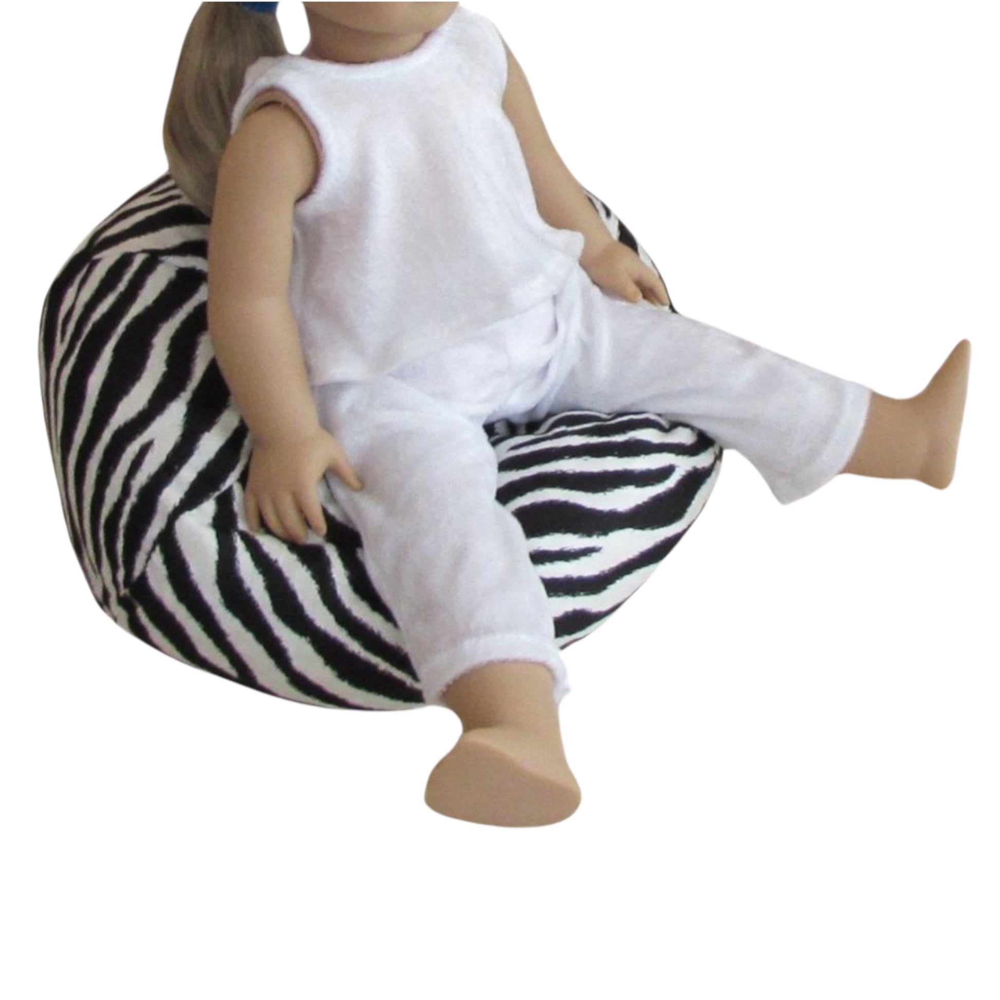 Zebra Print Doll Bean Bag Chair for 18-inch dolls Side view