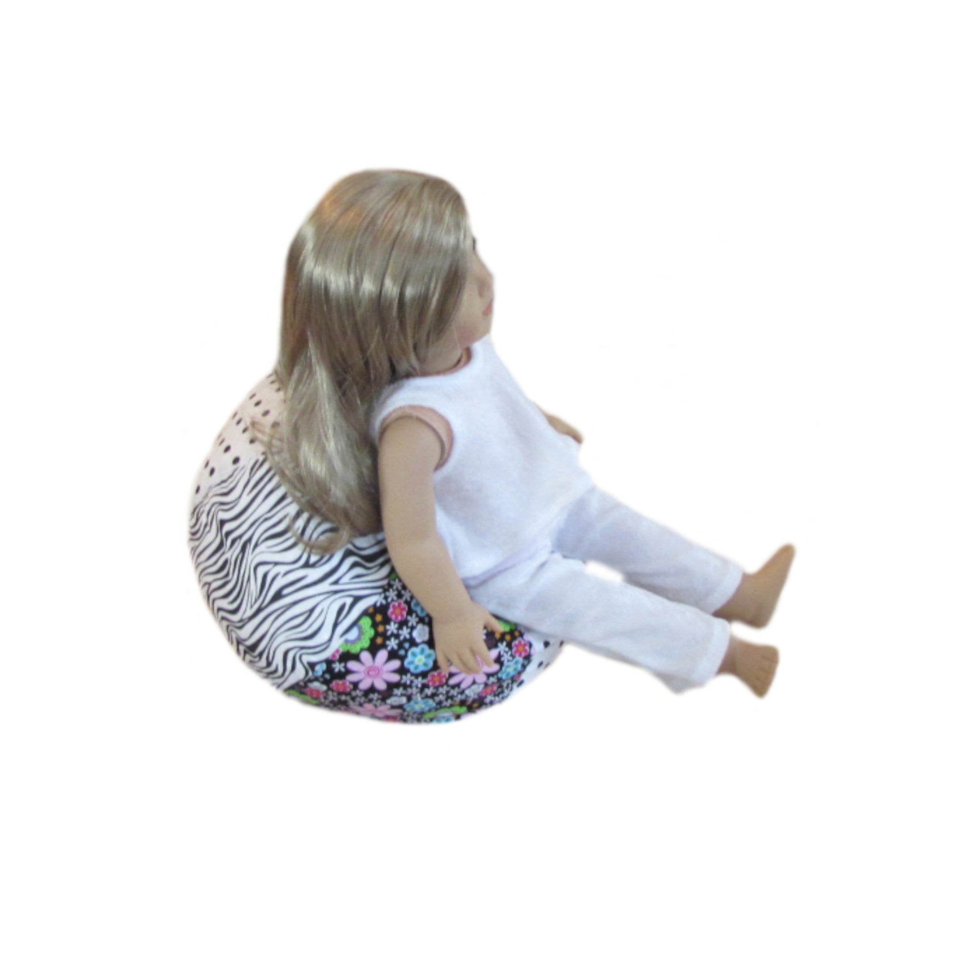 Zebra Print Dots Floral Doll Bean Bag Chair for 18-inch dolls Side view