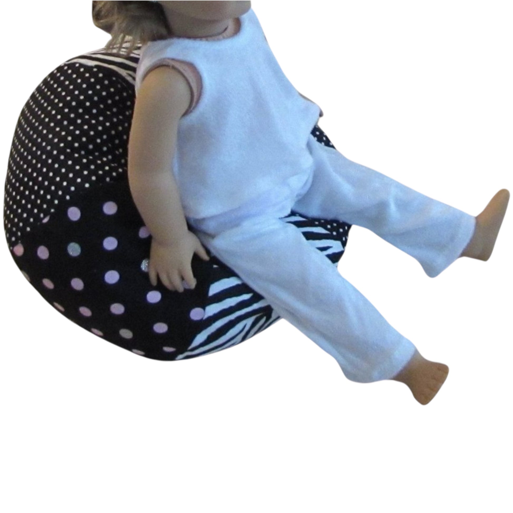 Zebra Print Pink White Silver Dots Doll Bean Bag Chiar for 18-inch dolls SIde view