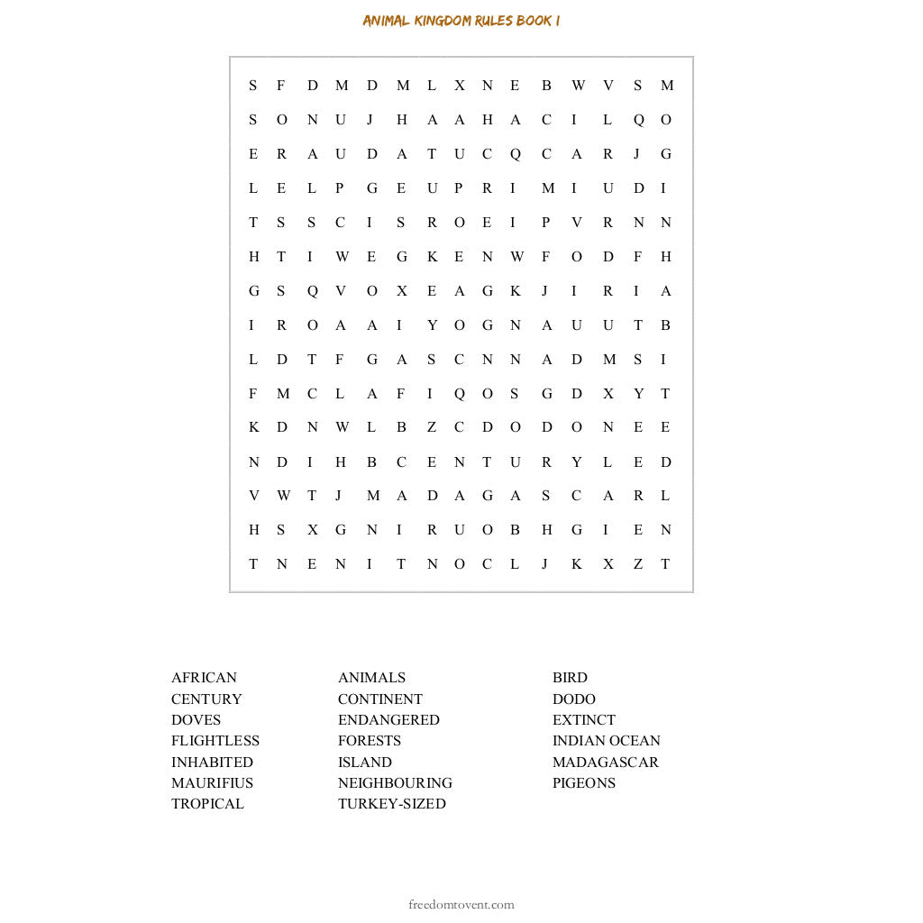 Animal Kingdom Rules Book I Word Search