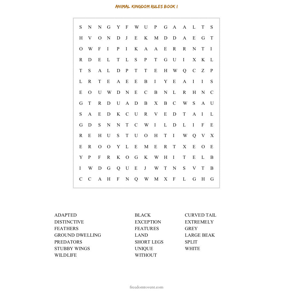 Animal Kingdom Rules Book I Word Search