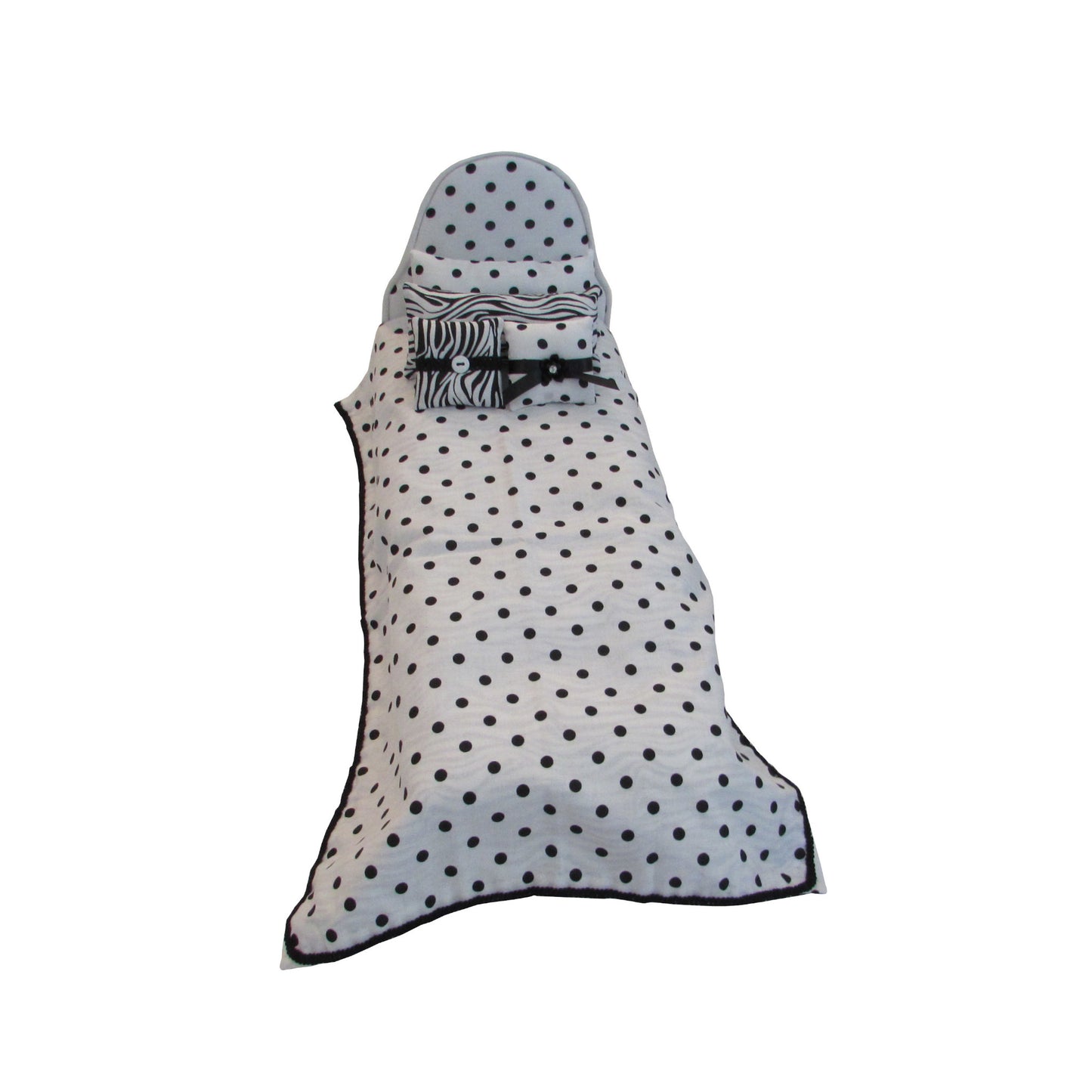 Black Dots on White Doll Bed and Dots Print Bedding for 11.5-inch and 12-inch dolls Second view