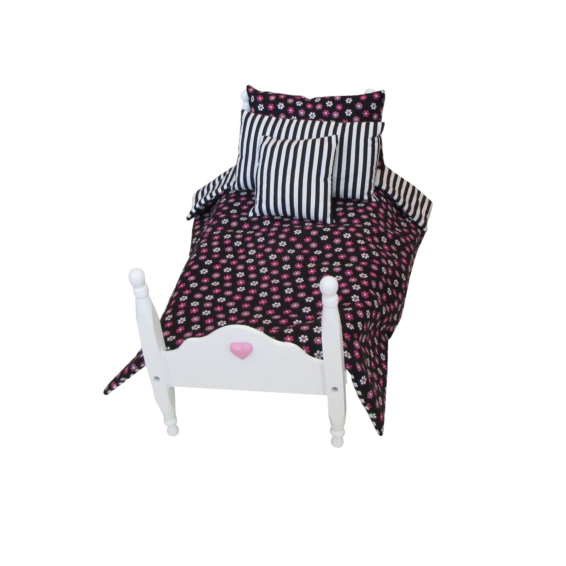 Black Floral and Stripes Doll Comforter Set for 18-inch dolls Second view
