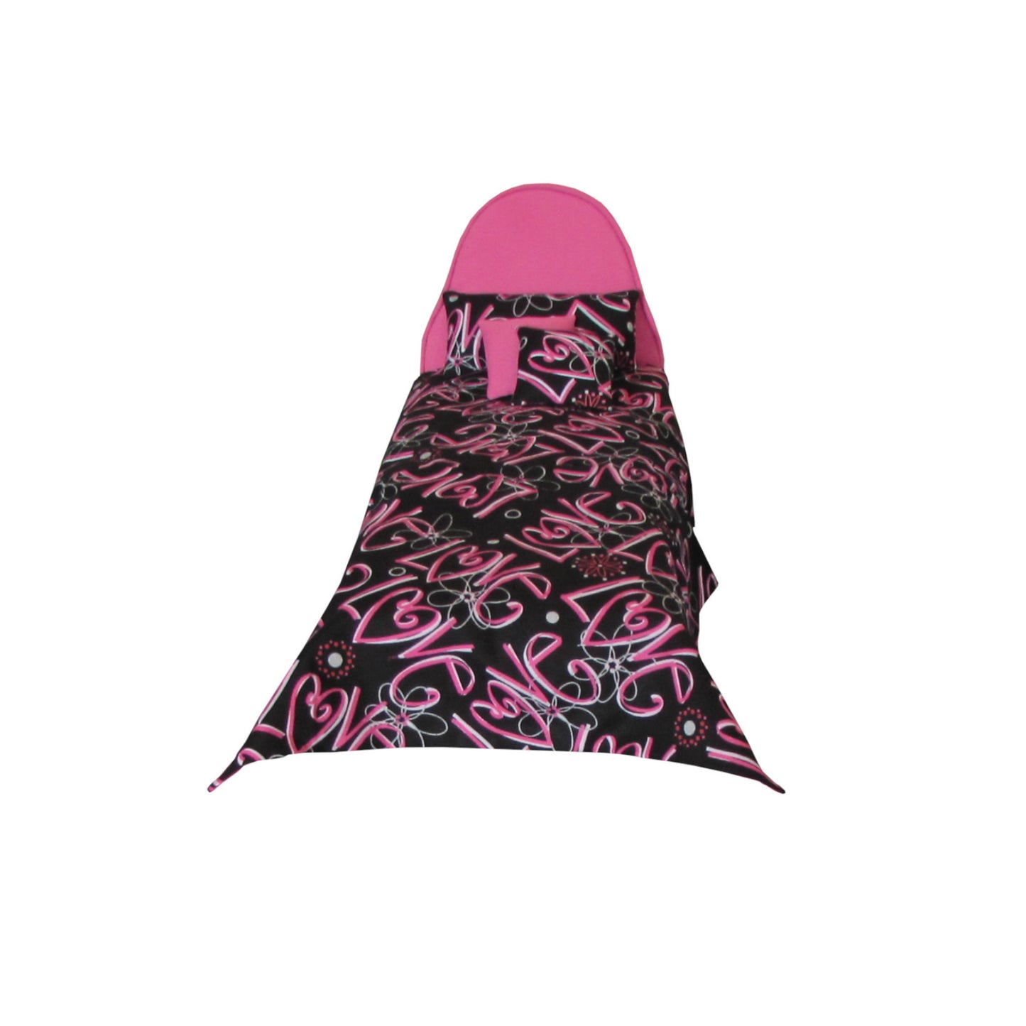 Bright Pink Doll Bed and Love Doll Bedding for 11.5-inch and 12-inch dolls Second view