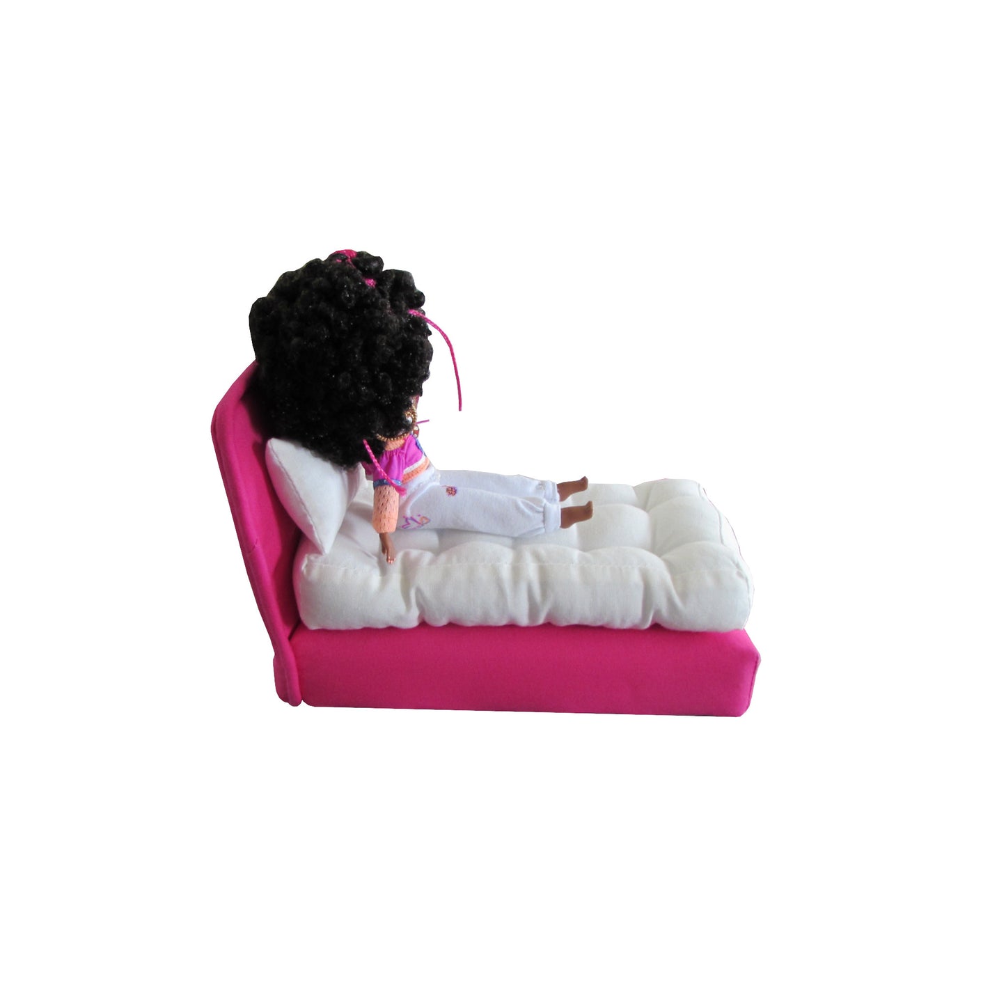 Upholstered Bright Pink Doll Bed for 6 1/2-inch dolls