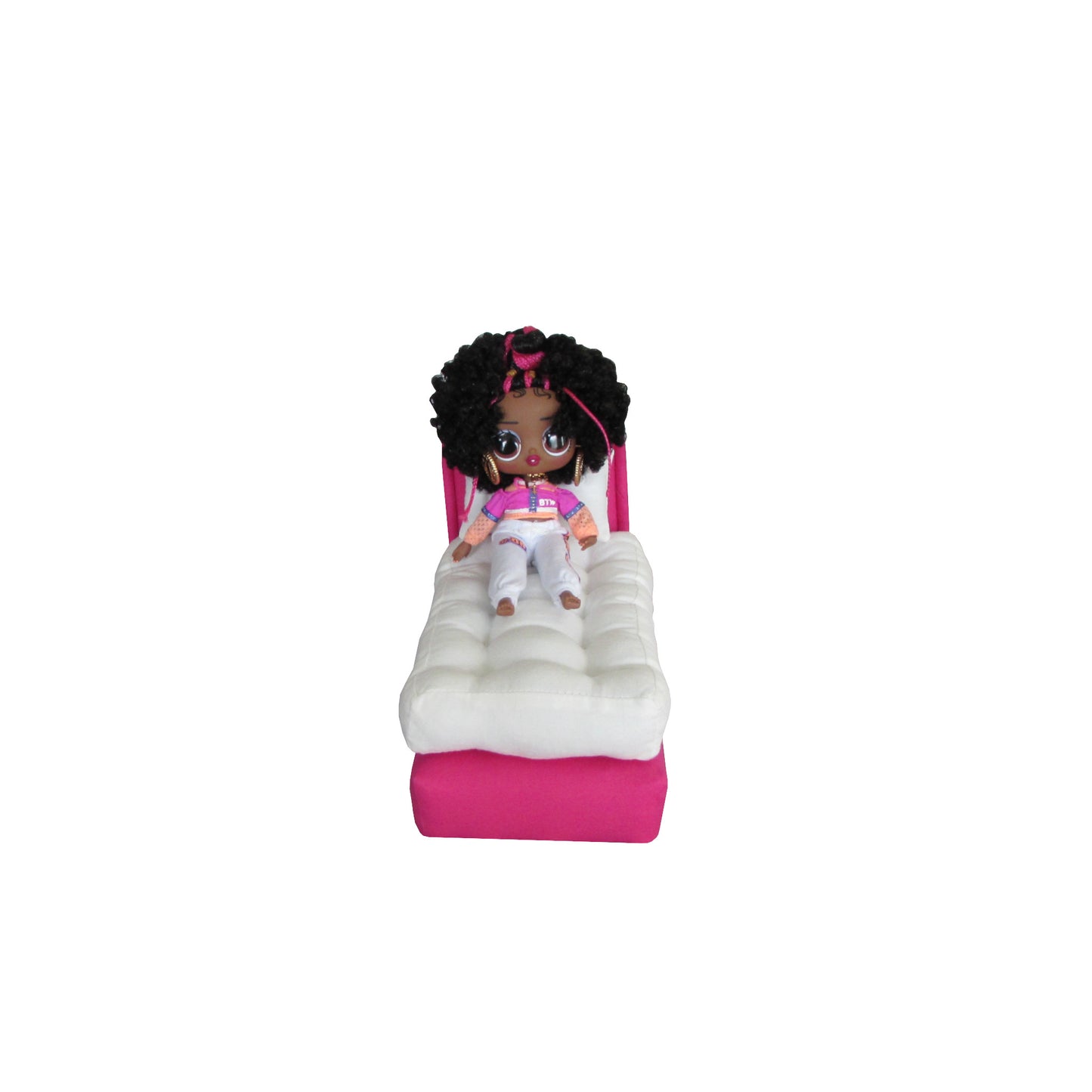 Upholstered Bright Pink Doll Bed for 6 1/2-inch dolls