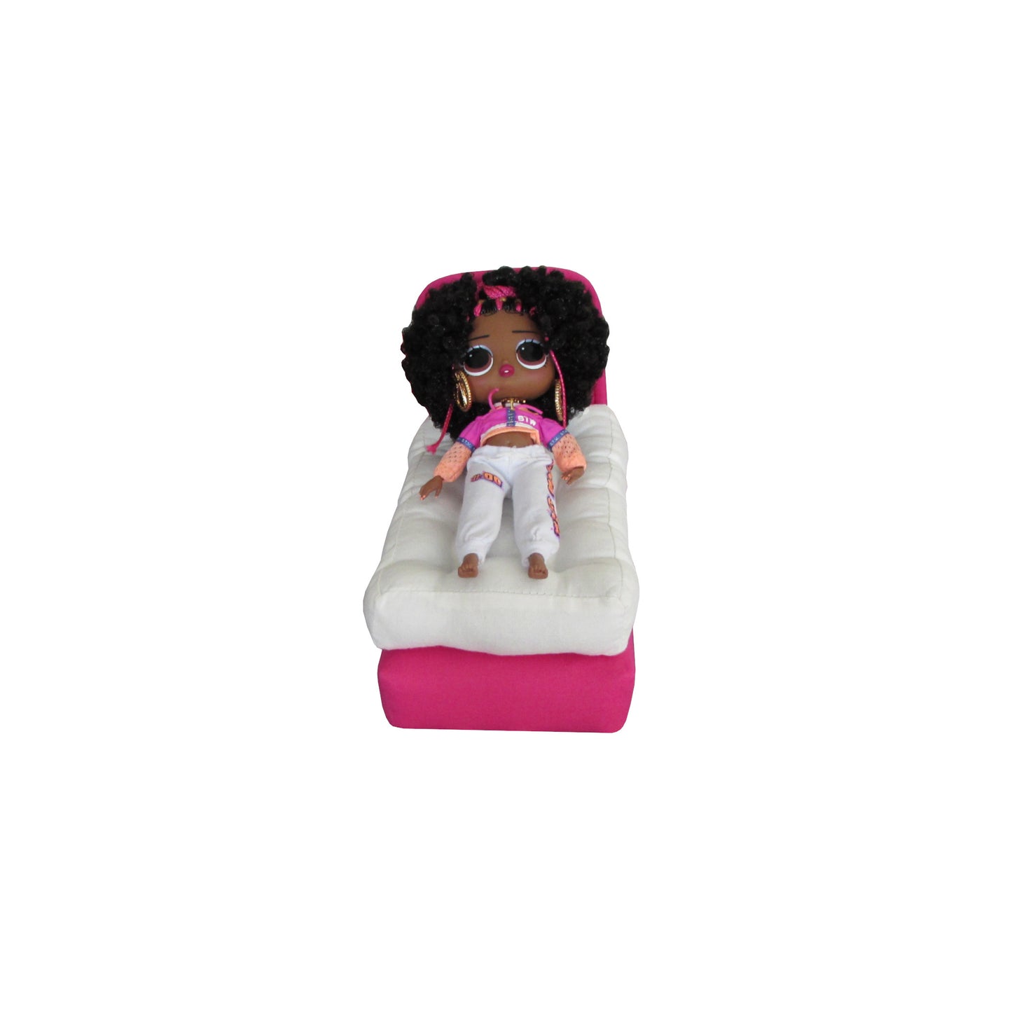 Upholstered Bright Pink Doll Bed for 6 1/2-inch dolls
