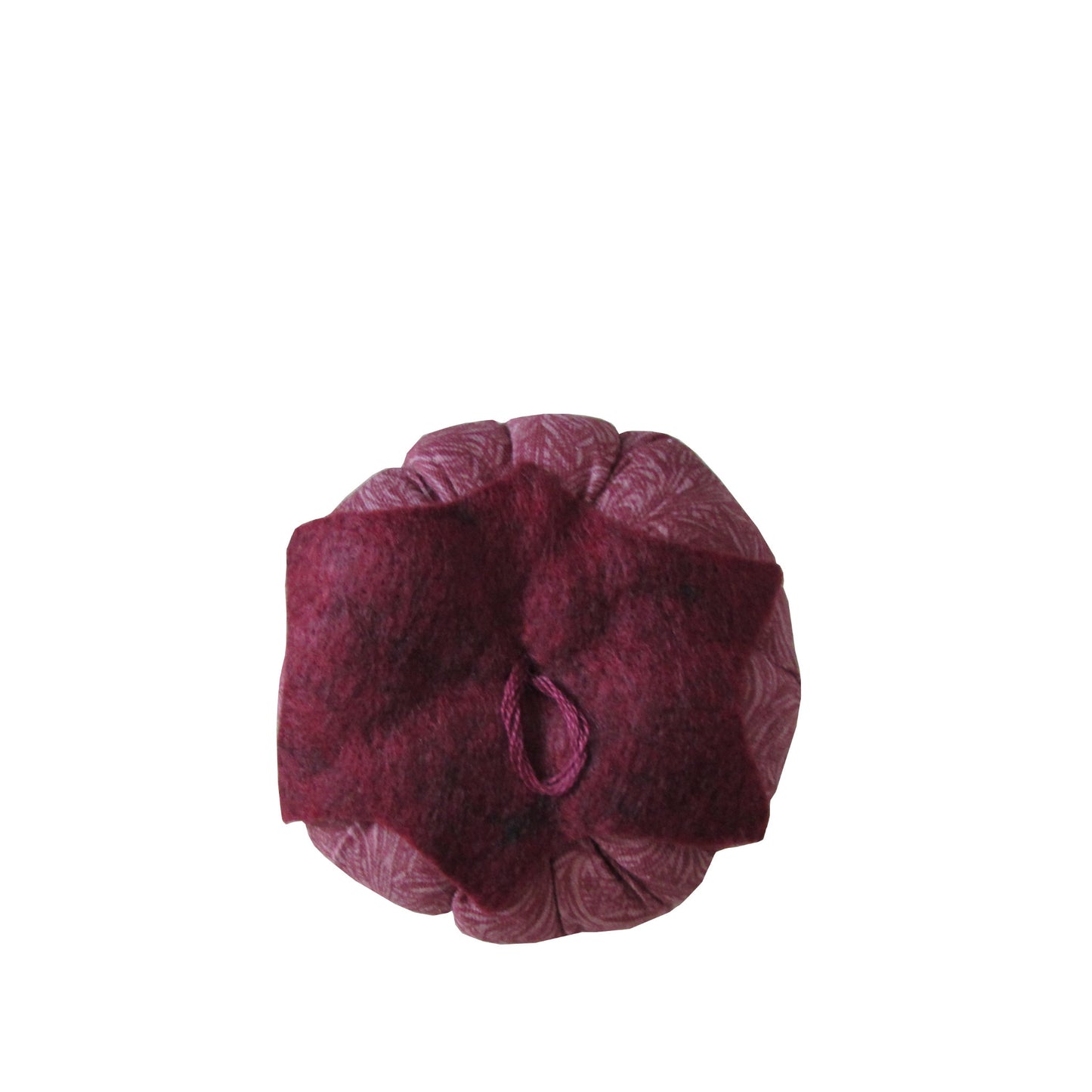 Burgundy Top Burgundy Swirl Print Tomato Pincushion top view