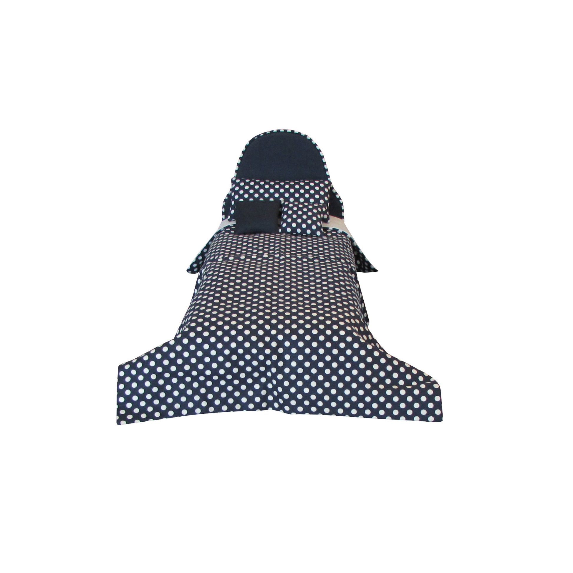Dark Blue Doll Bed and Dots Doll Bedspread for 11.5-inch and 12-inch dolls Second view