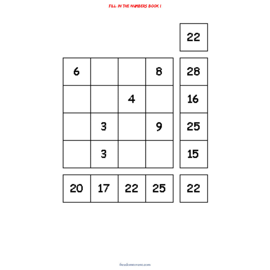 Fill in the Numbers Book I Puzzle