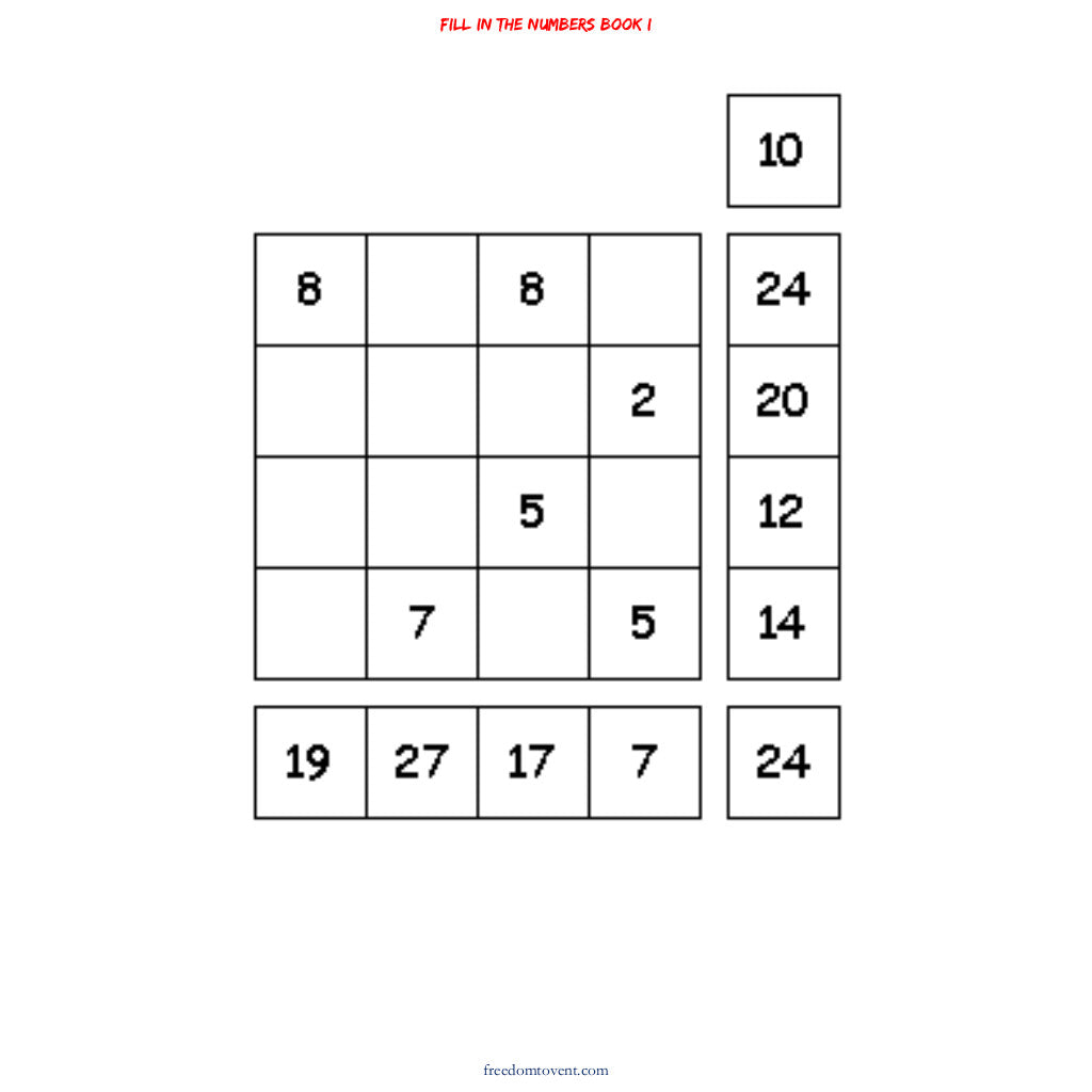 Fill in the Numbers Book I Puzzle