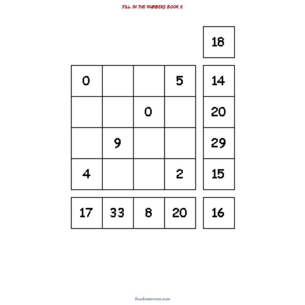 Fill in the Numbers Book II Puzzle
