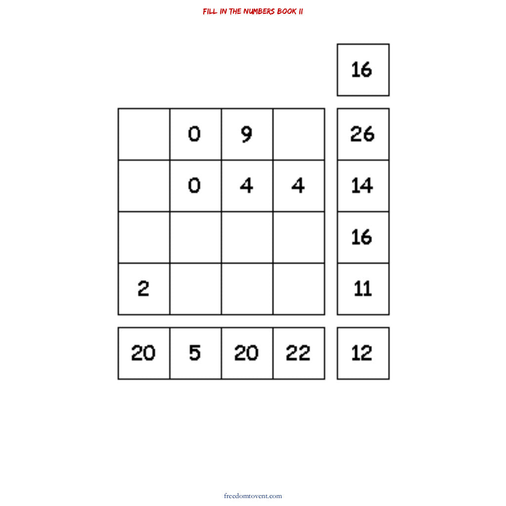 Fill in the Numbers Book II Puzzle
