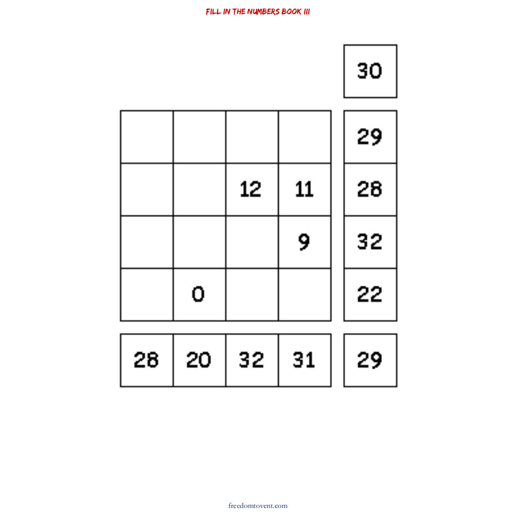 Fill in the Numbers Book III Puzzle