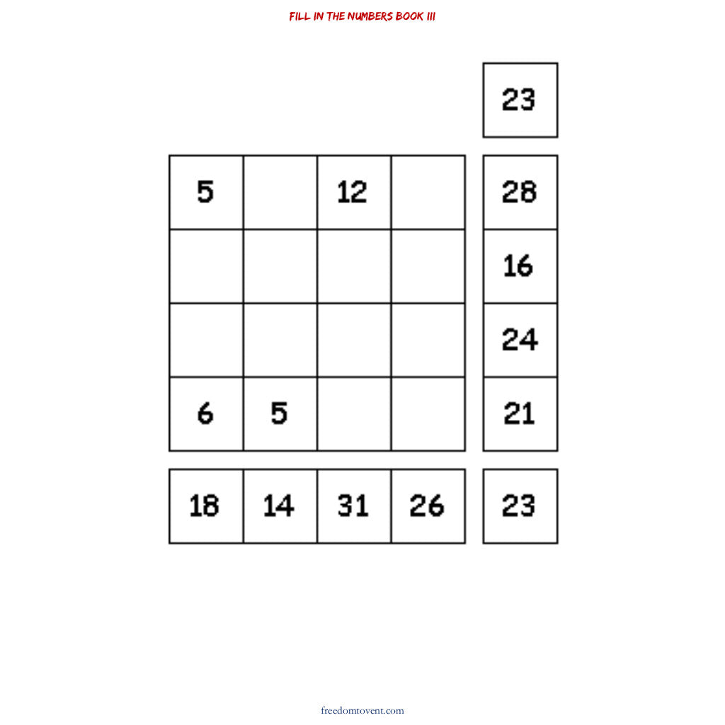 Fill in the Numbers Book III Puzzle