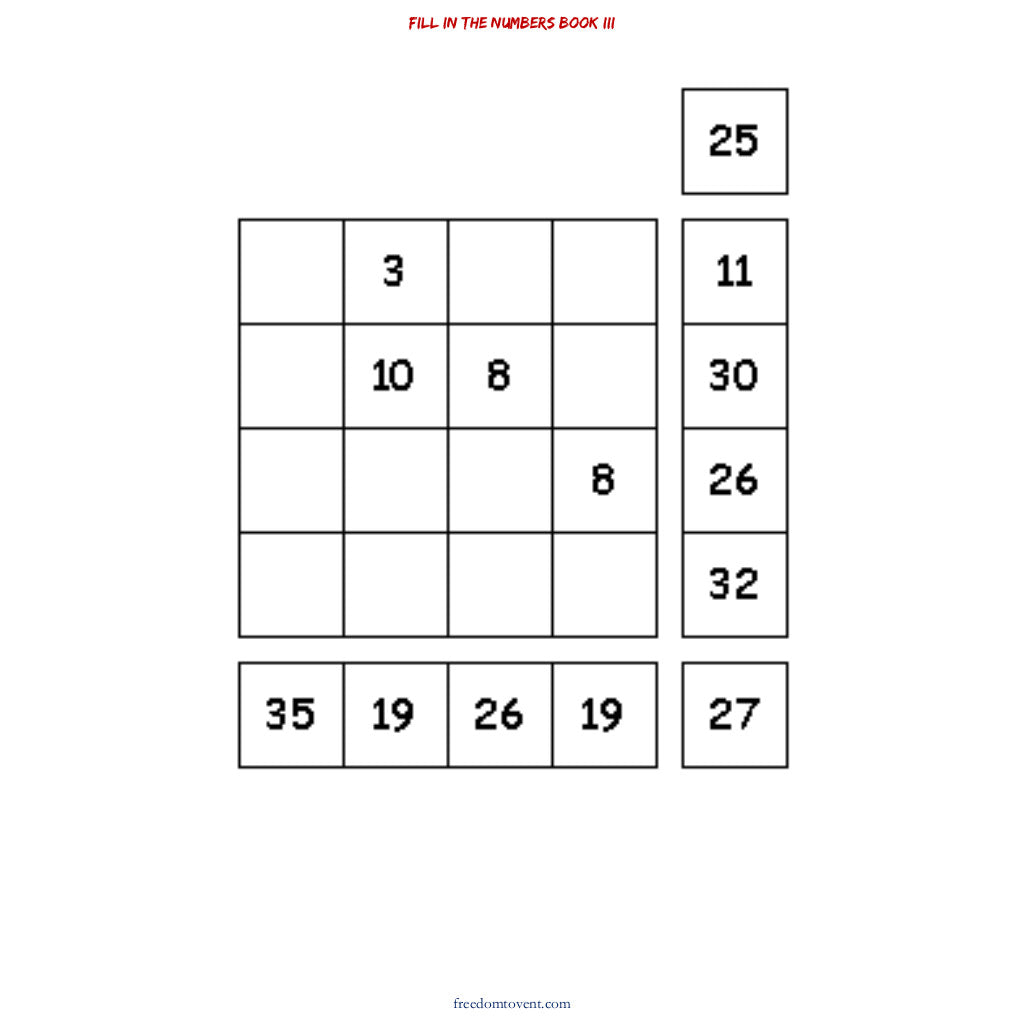 Fill in the Numbers Book III Puzzle
