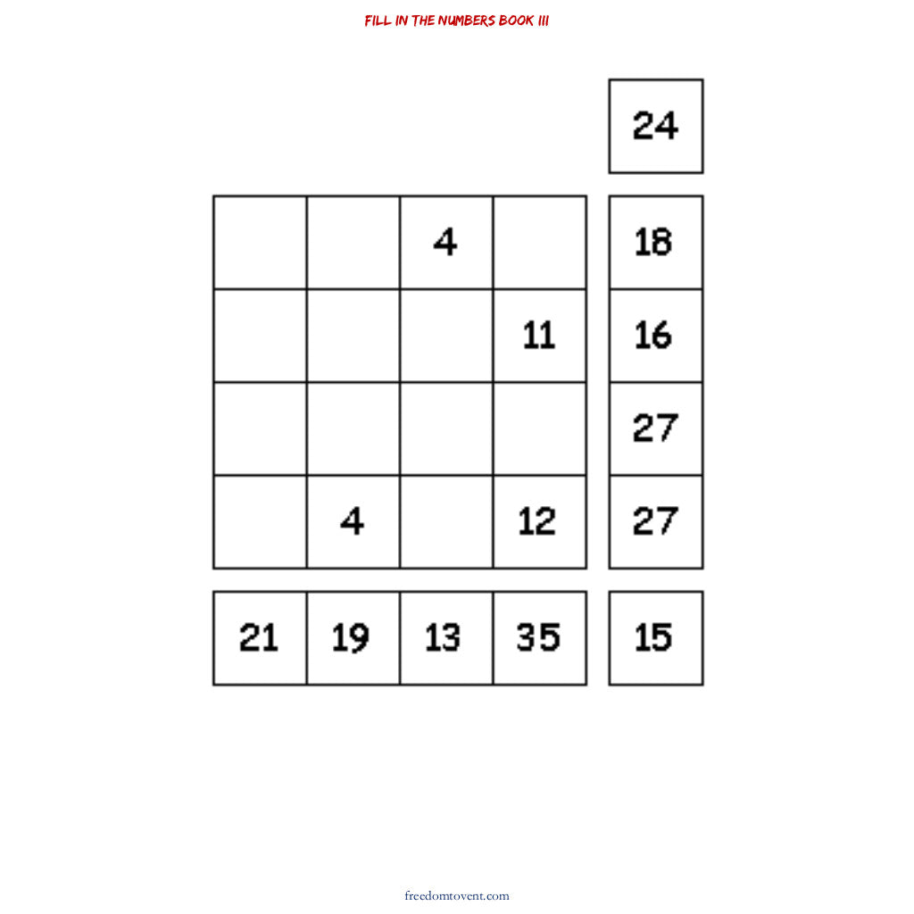 Fill in the Numbers Book III Puzzle