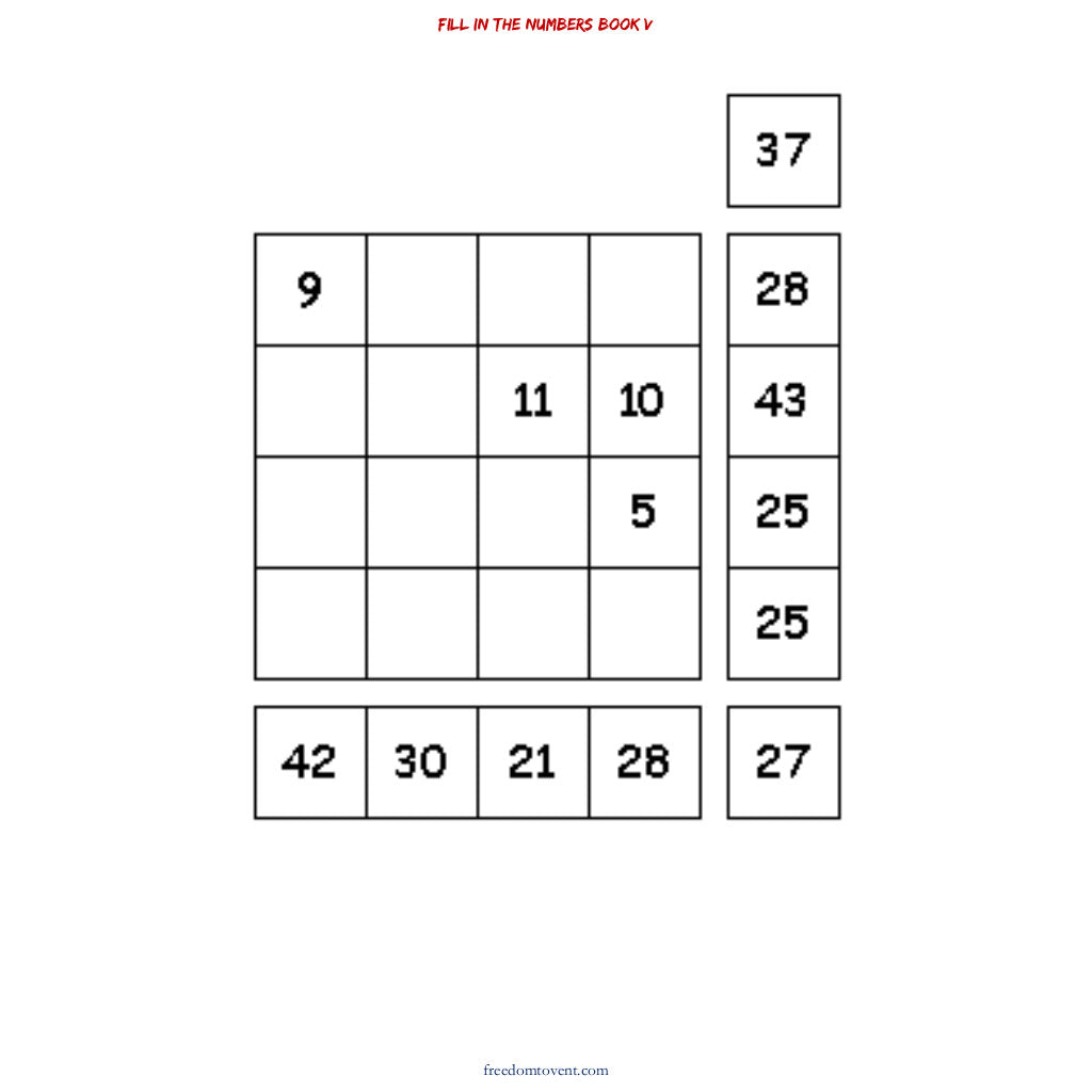 Fill in the Numbers Book V Puzzle