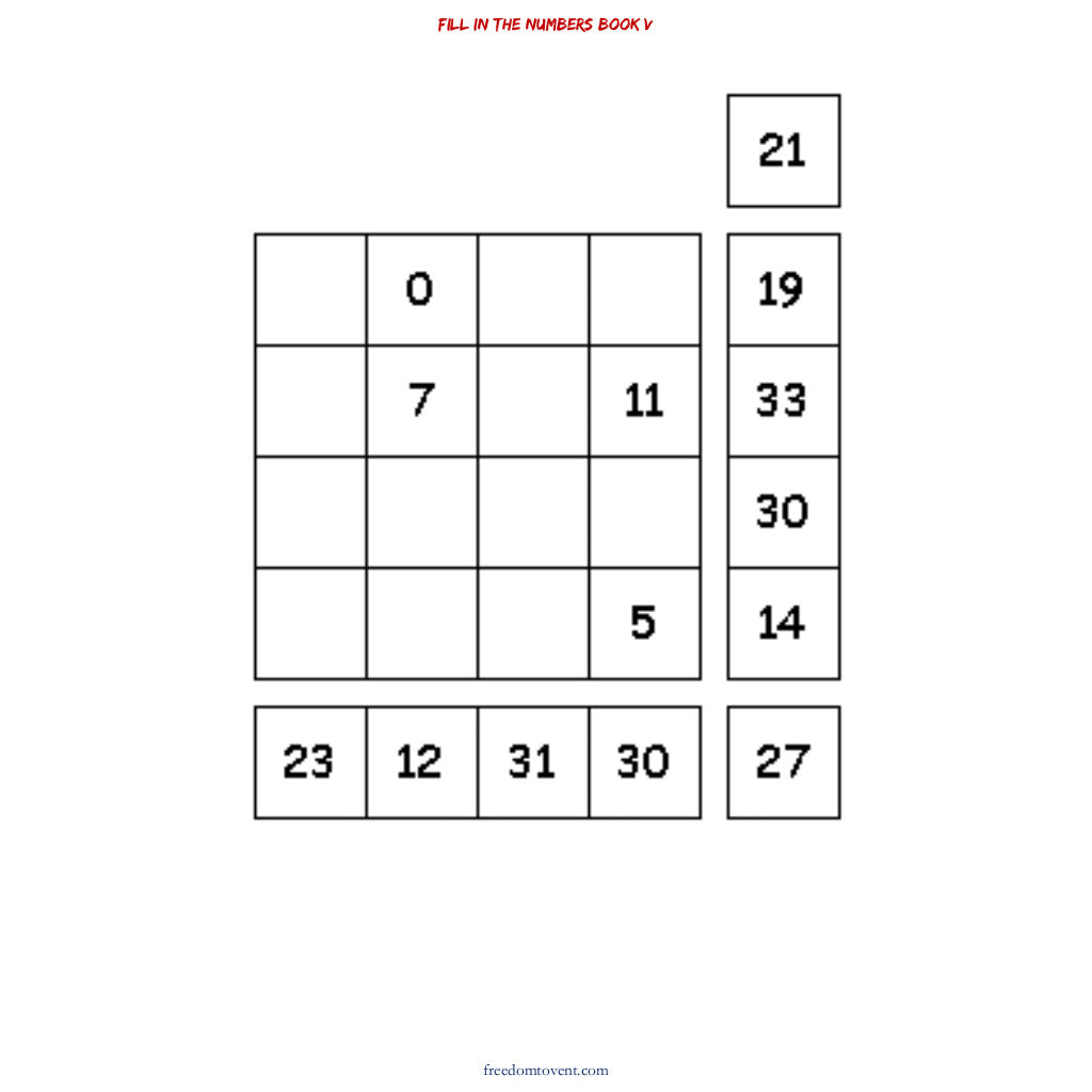 Fill in the Numbers Book V Puzzle