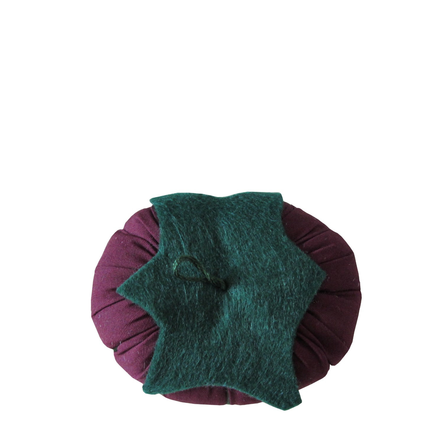 Green Top Burgundy Tomato Pincushion top view
