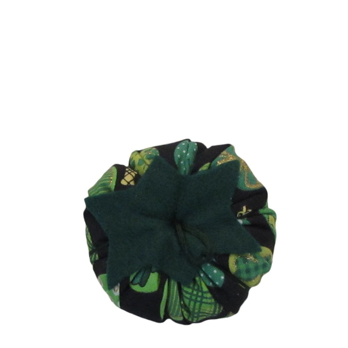 Green Top Clover Print Tomato Pincushion top view