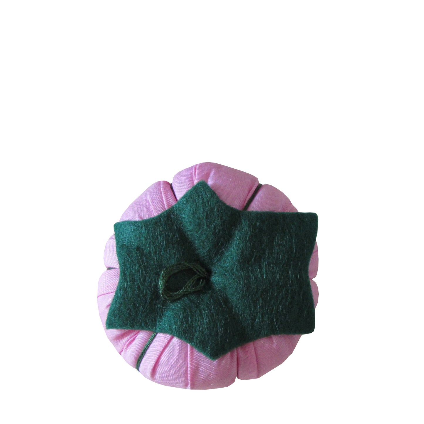 Green Top Light Pink Tomato Pincushion top view