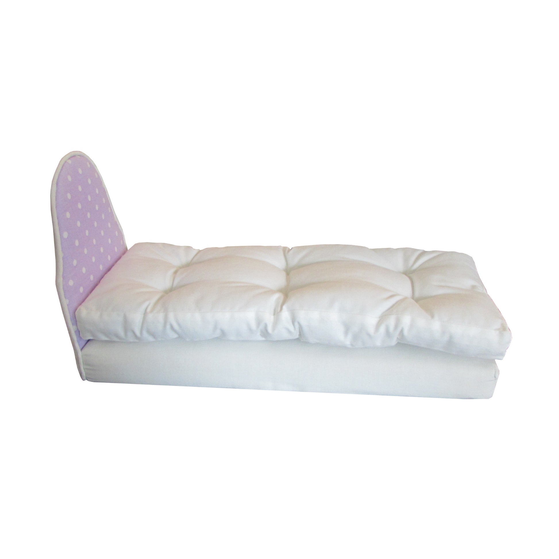Lavender Dots Doll Headboard Doll Bed and Mattress for 11.5-inch and 12-inch dolls