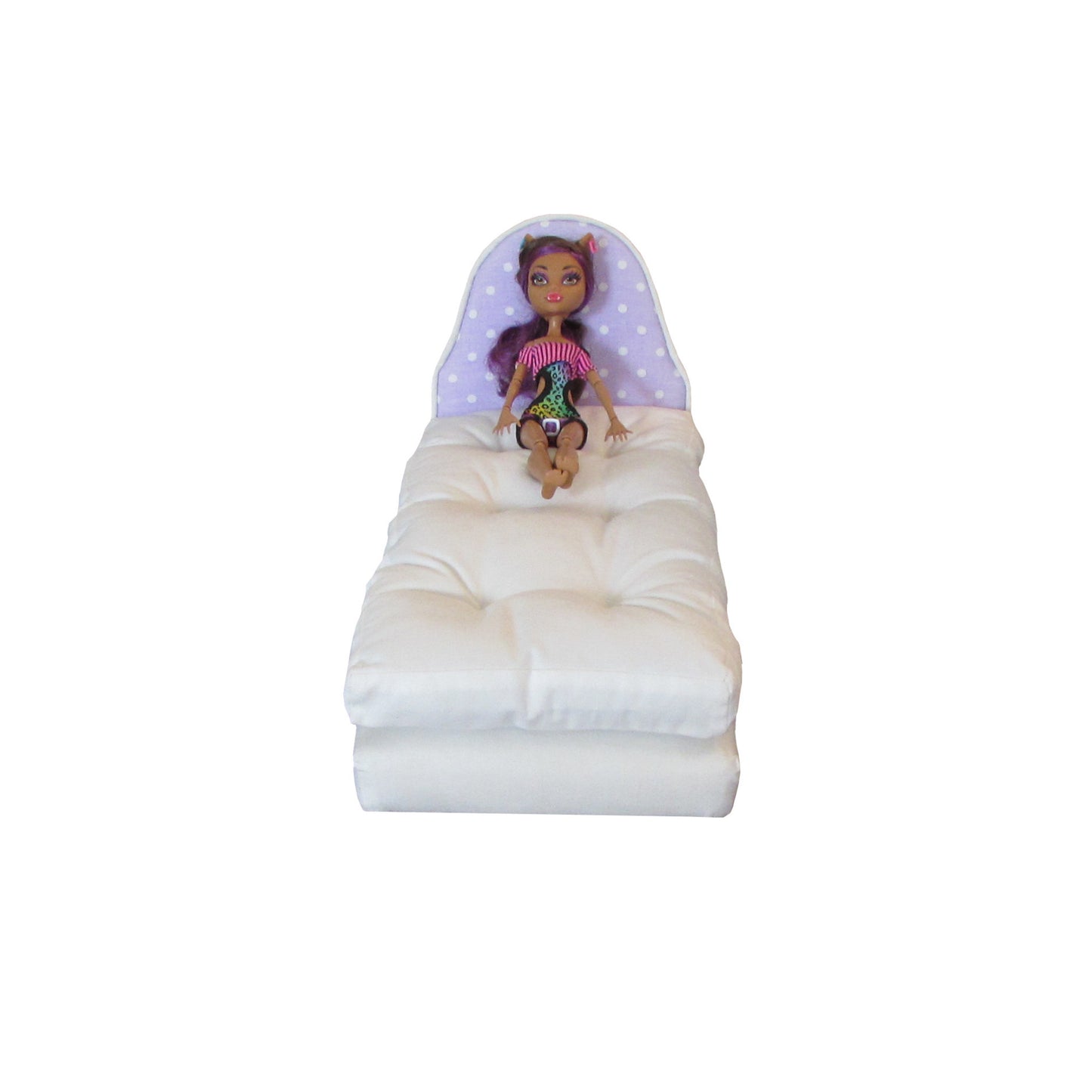 Lavender Dots Doll Headboard Doll Bed and Mattress for 11.5-inch and 12-inch dolls with doll Second view