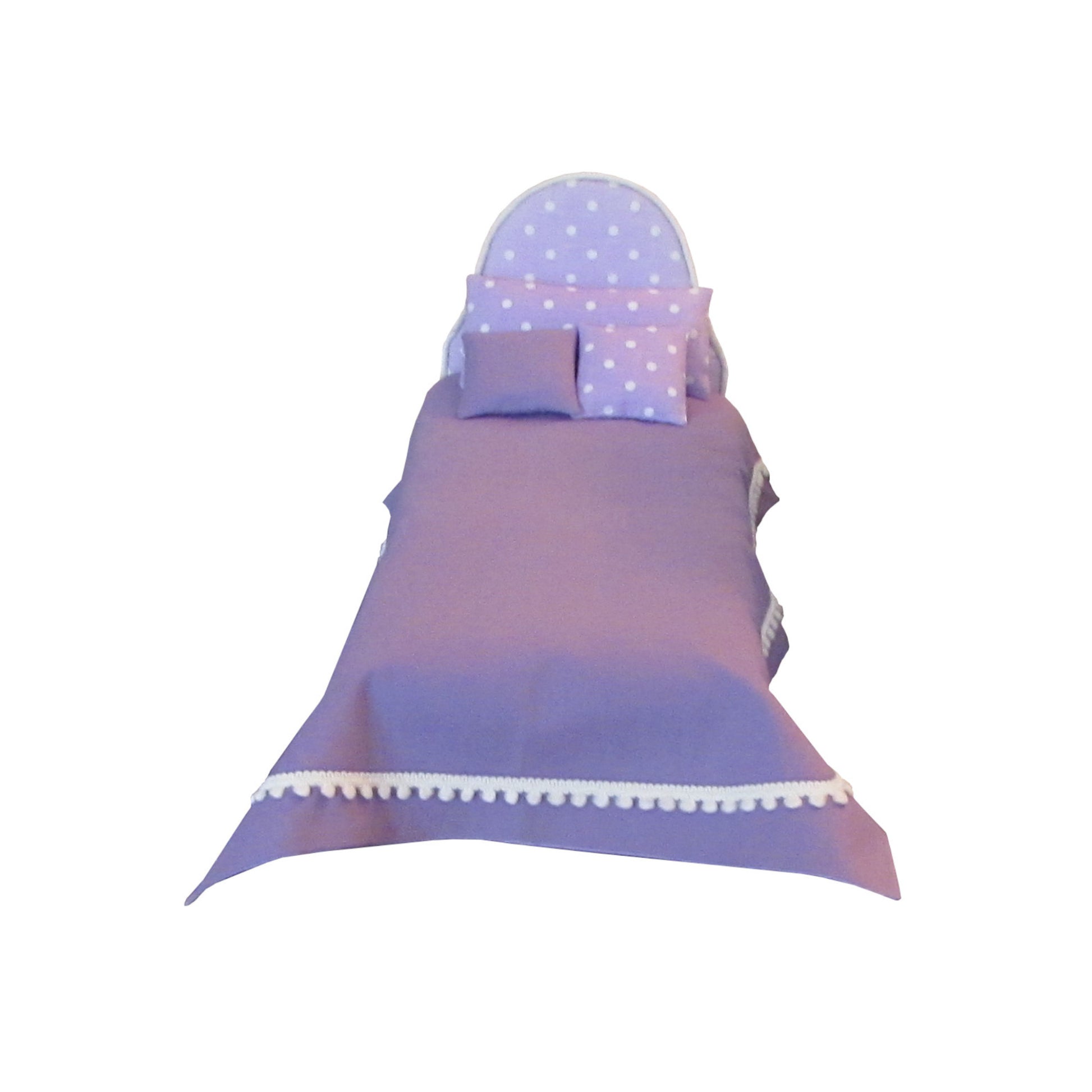 Lavender Dots Doll Headboard and Lavenderr Doll Bedding for 11.5-inch and 12-inch dolls Second view