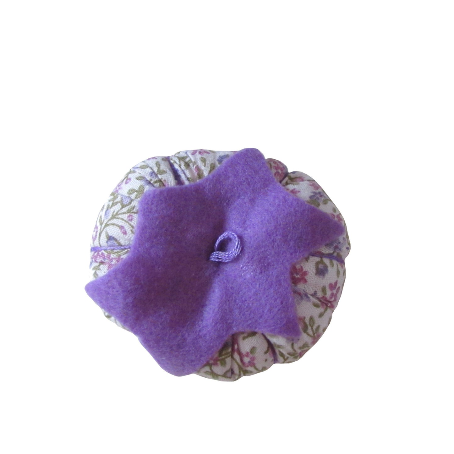 Lavender Top Floral Print Tomato Pincushion top view