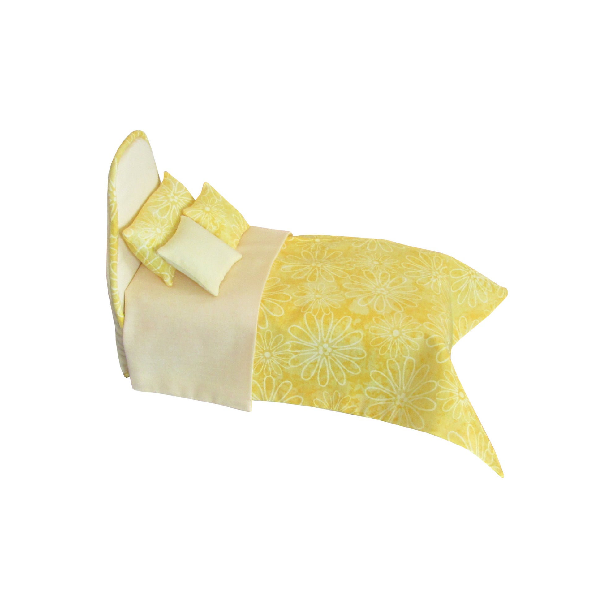 Light Yellow Doll Bed and Floral Bedding for 6.5-inch dolls