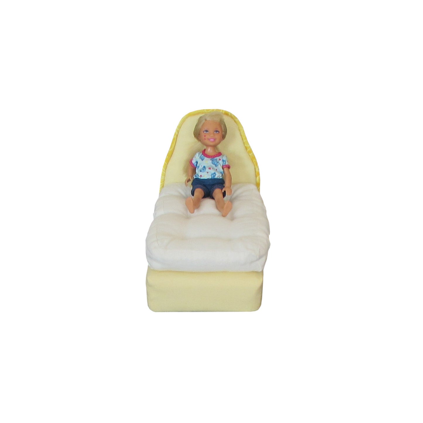 Light Yellow Doll Bed and Floral Bedding for 6 1/2-inch dolls