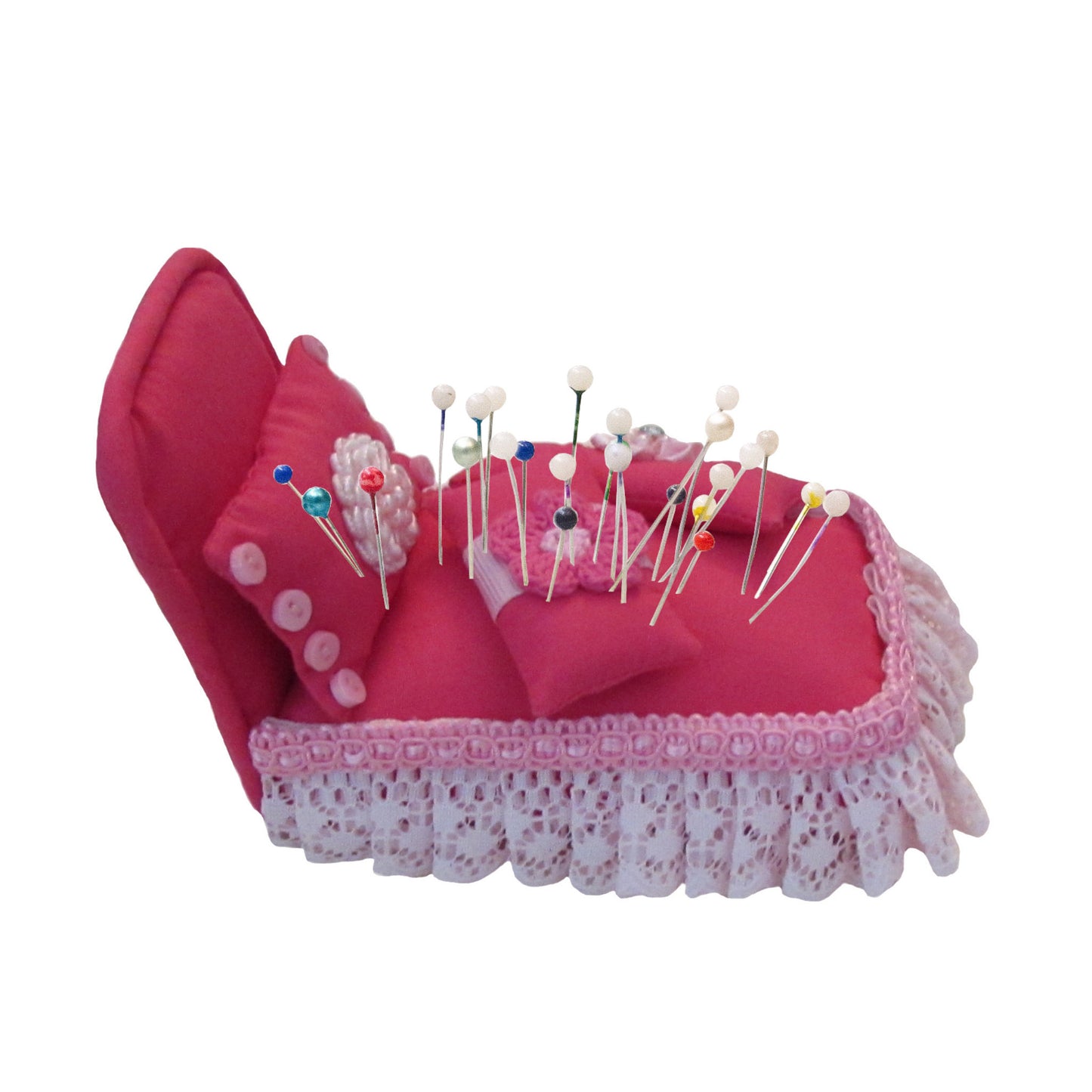 Pink Pincushion Bed with Pink Lace