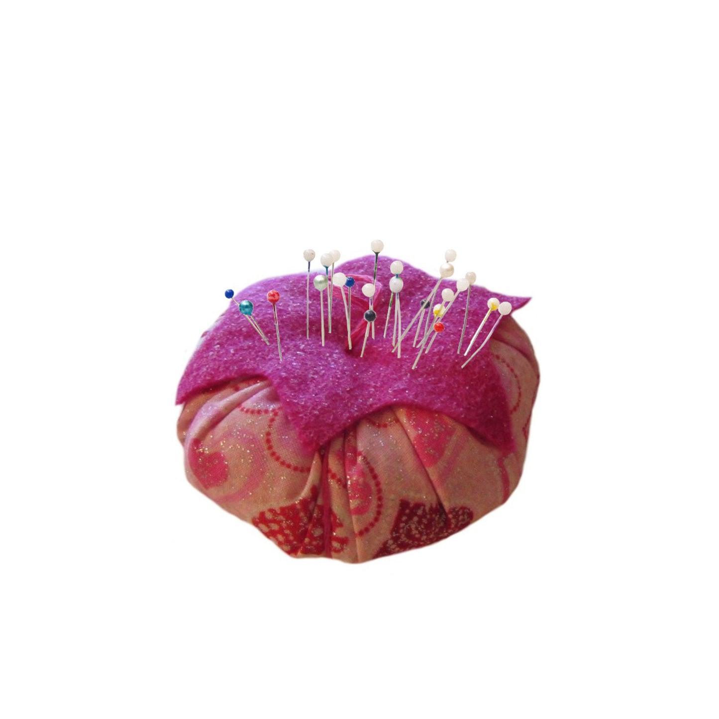 Pink Top Hearts Tomato Pincushion with pins