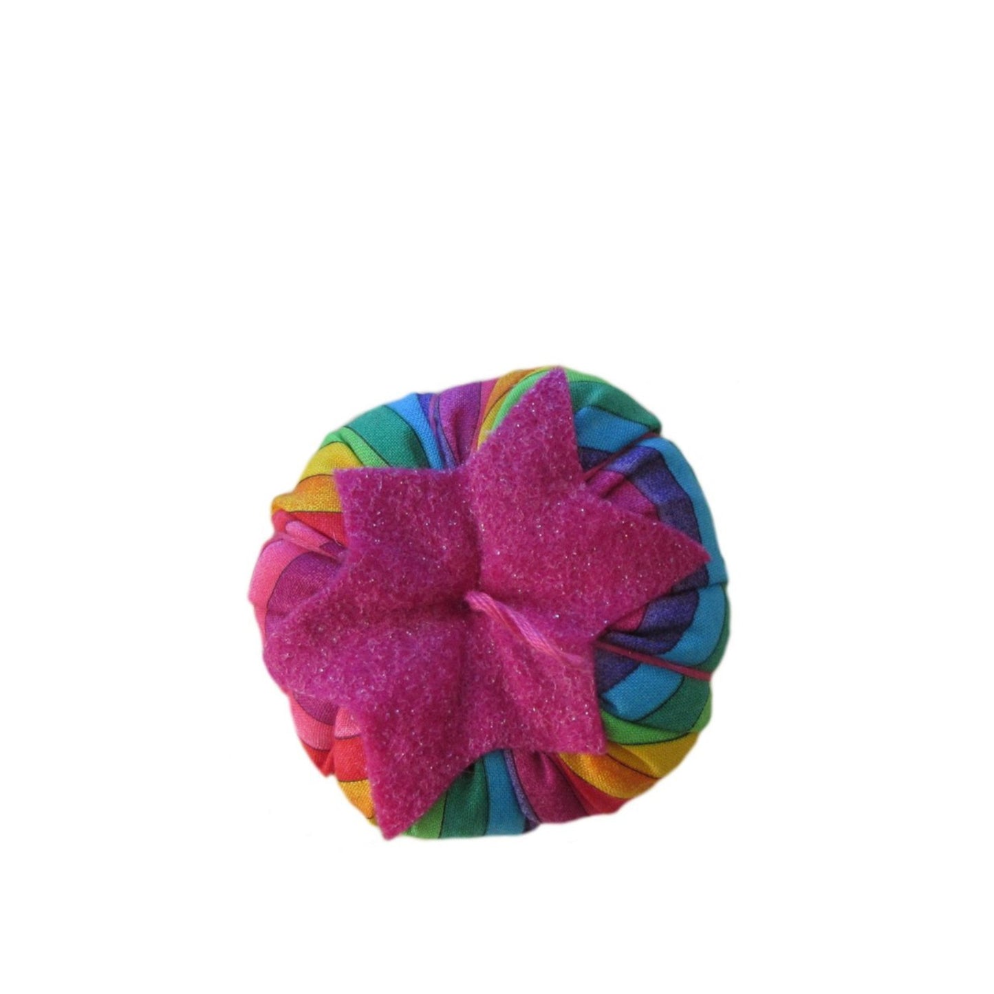 Pink Top Rainbow Tomato Pincushion top view