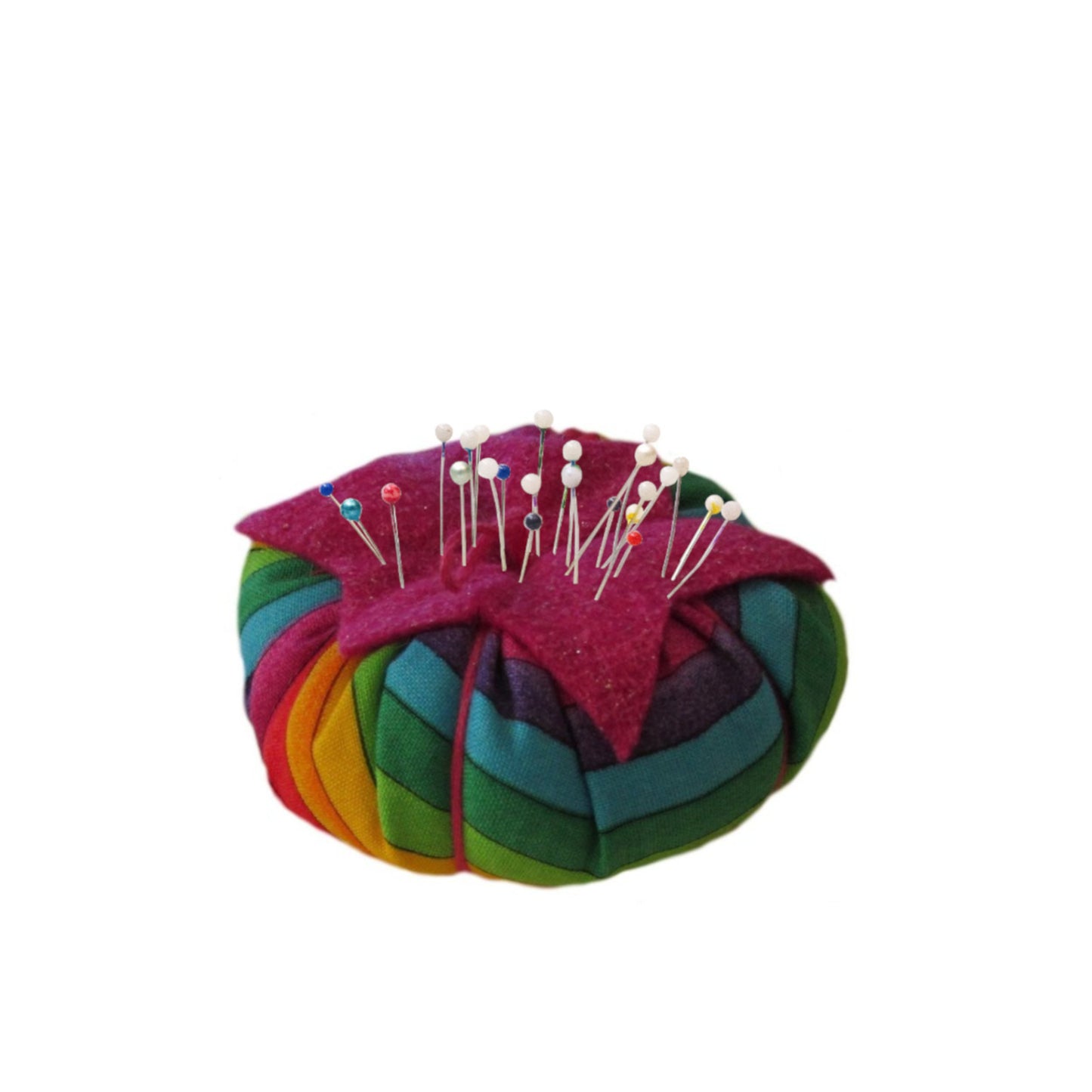 Pink Top Rainbow Tomato Pincushion with pins