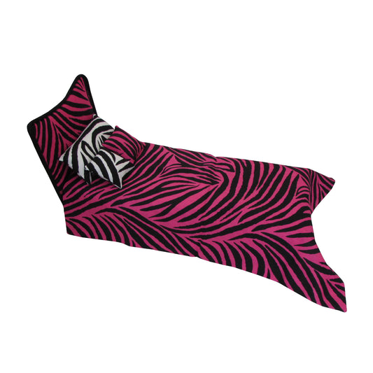 Pink Zebra Print Black Doll Bed and Pink Zebra Print Doll Bedding for 11.5-inches and 12-inch dolls