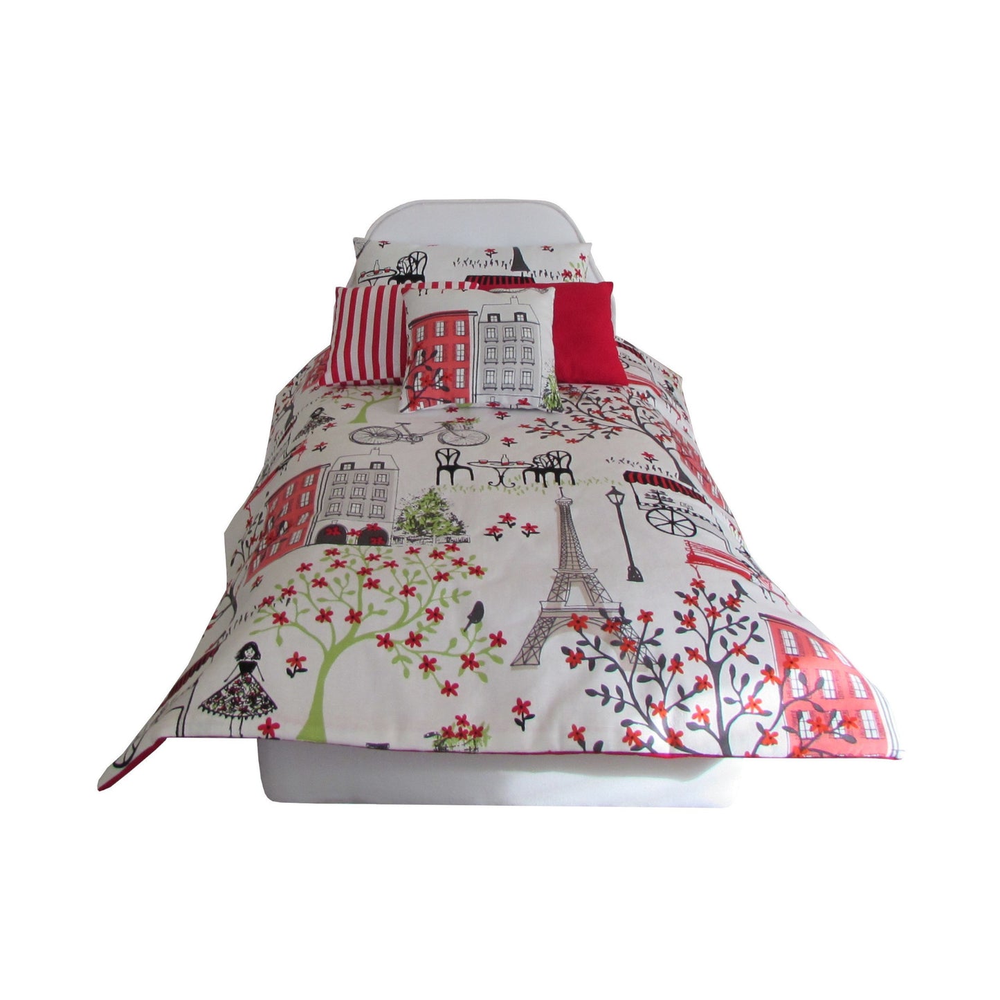 Red Paris Floral Trees Print Doll Comforter Set for 18-inch dolls Second view